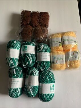 Mixed Yarn Bundle Green/White Variegated, Yellow & Brown